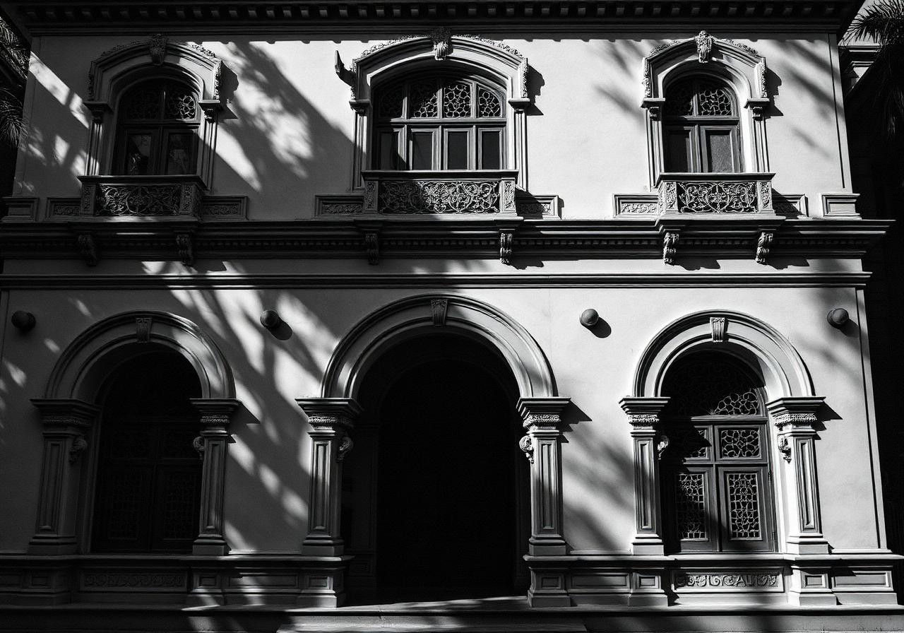 Heritage Indian residential architecture in black and white